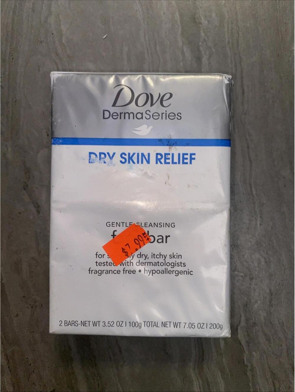 2 bars Dove Derma DRY SKIN RELIEF Face gentle cleansing Soap